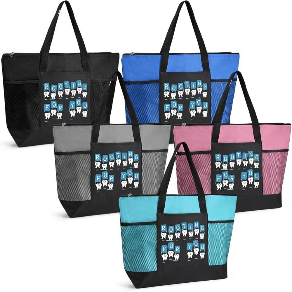 Dentist Gifts Tote Bags Mesh Pockets Zipper Unisex Multi-Color